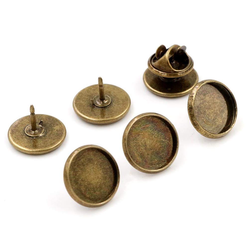 10pcs 12-20mm Inner Size Silver Plated Bronze Material Brooch Style Cabochon Base Blank Cufflink Spacer Settings Tie Tack Pins