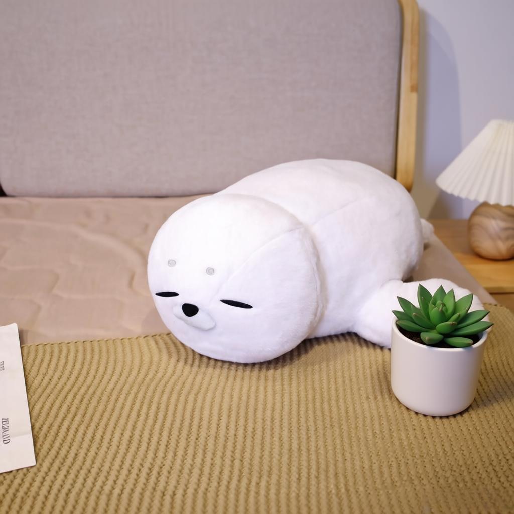 5060Cm Mignon Phoque Blanc Peluche Jouet Dessin Animé Animal Marin Poupée Remplie Oreiller Doux Allongé Cadeau d'Anniversaire de Fête Pour Enfants Garçons Filles
