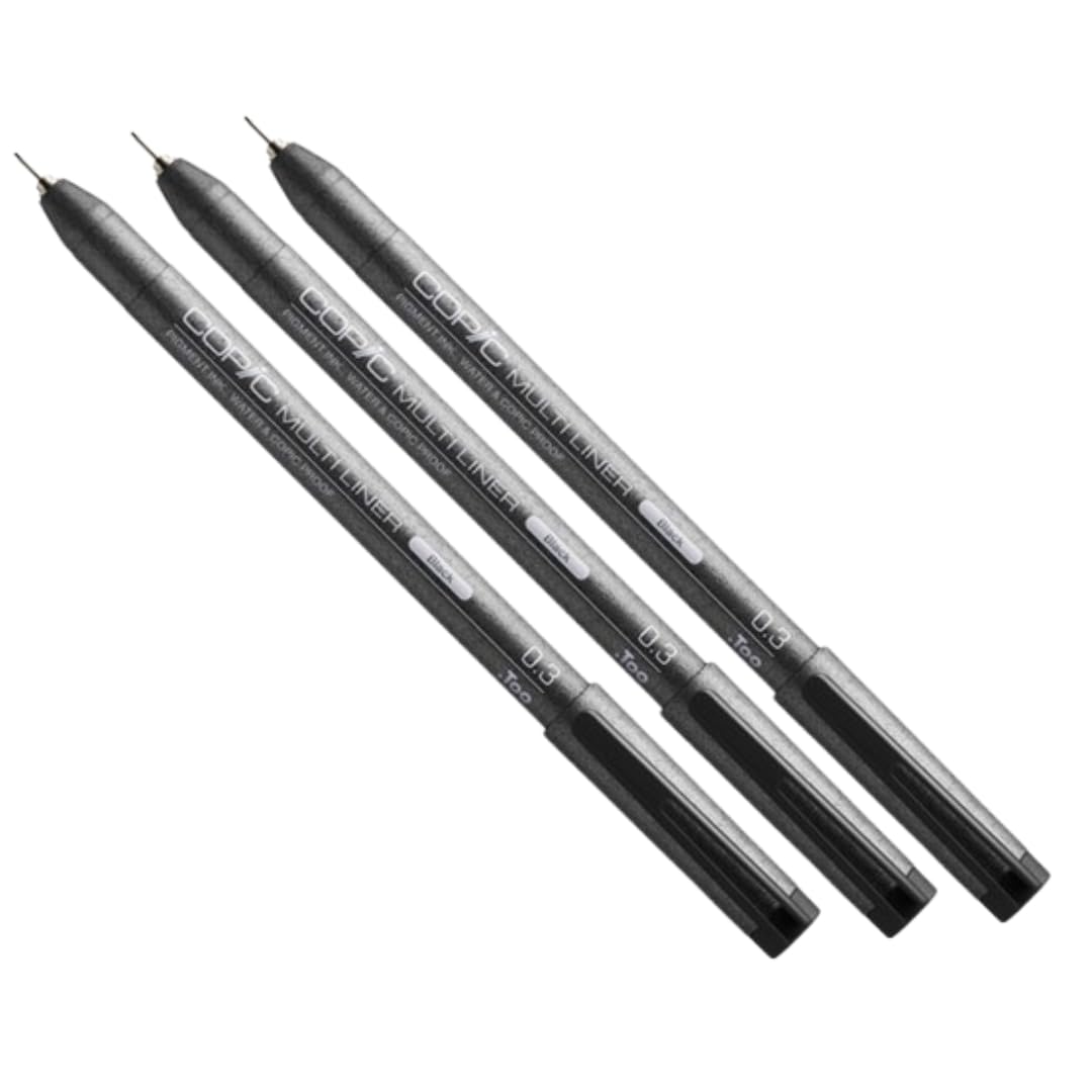 

набора ручек Too Copic Multiliner Black для рисования линий для иллюстраций и Сделано в Японии [Набор 3] 0,3 мм, Водостойкие, Манга высокого разрешения, чёрный