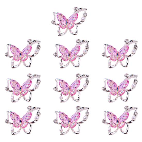 10Pcs Butterfly Nail Art Charm Rhinestone Faux Pearl 3D Butterfly Shape Nail Design Jewelry DIY Crafts Nail Decoration Accessories