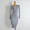 Fall and Winter New Arrival Pure Color Round Neck Mesh Stitching Long Sleeves Knitting Dress Women's Clothing Silm Slim Looking Bodycon Dress