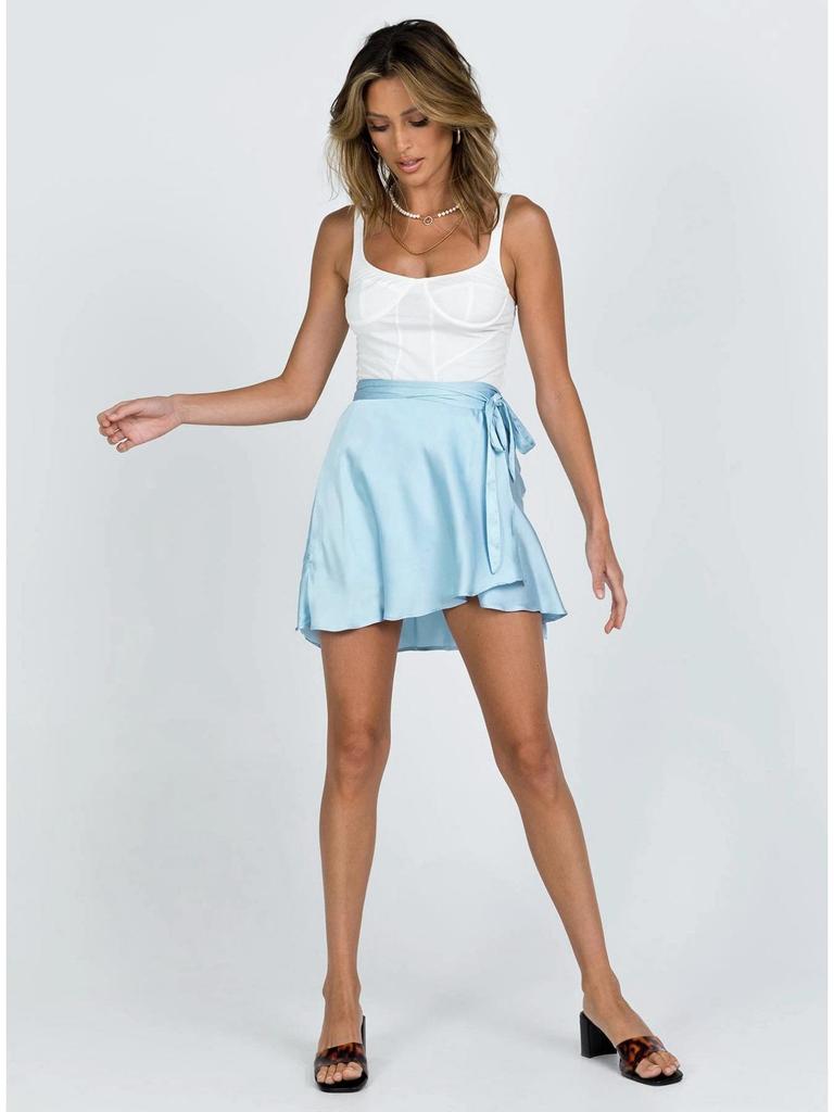 Einfarbiger Rock mit hoher Taille, modischer, einteiliger Schnür-Kurzrock, Chiffon-Satin-umwickelter Minirock