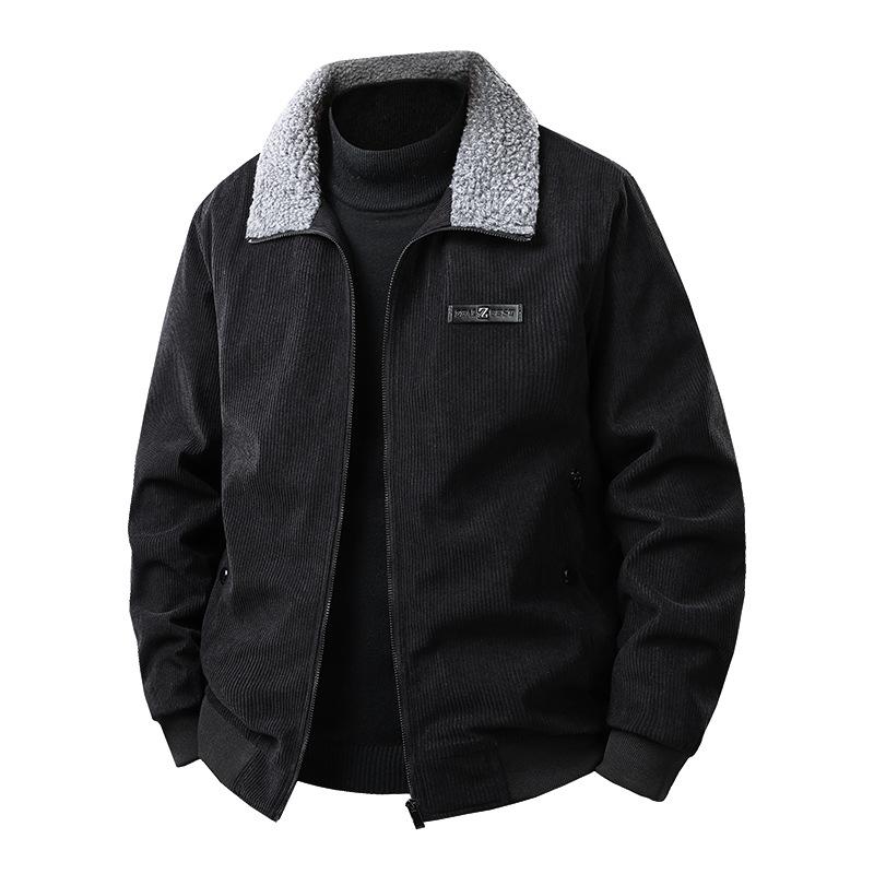Winter Corduroy Jacket Men'S Fleece Thickened Fashion StandUp Collar Lamb Fleece Casual Men'S Jacket Trendy Winter Clothing