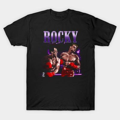 T-shirt Homme Noir Imprimé Rocky Impression Papier de Transfert Sans Découpe T-shirt en Coton