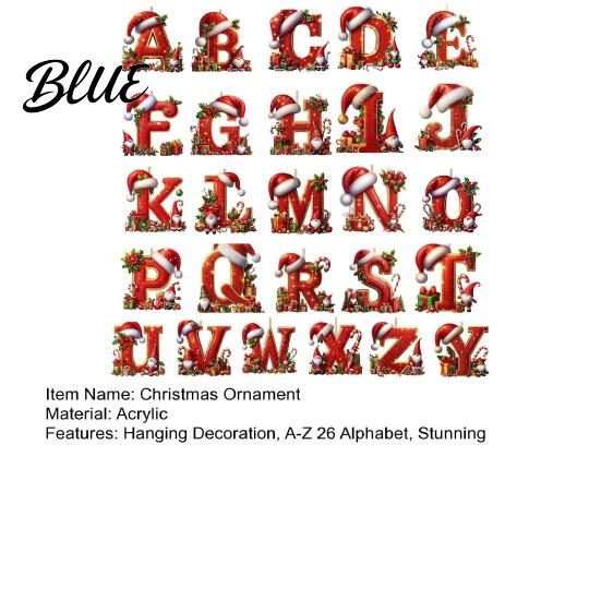 Christmas Tree Decorations 26 Pcs Letters Ornaments A-Z Alphabet Acrylic Hanging Pendant Decoration Personalized Initial with Santa Hat for
