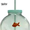 Orange Fish Straw Cup Bowl Bottle with Straw, Plastic Fishbowl Tumblers Lids, Unbreakable Ornament Cups Spill Resistant for Drinks Summer Drink,