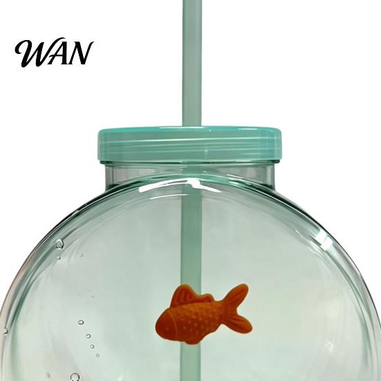 Orange Fish Straw Cup Bowl Bottle with Straw, Plastic Fishbowl Tumblers Lids, Unbreakable Ornament Cups Spill Resistant for Drinks Summer Drink,