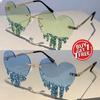 1/2 Pairs Heart Shaped Sunglasses with Rhinestones Women Fashion Rimless Rave Shades Trendy Original Design Sun Glasses