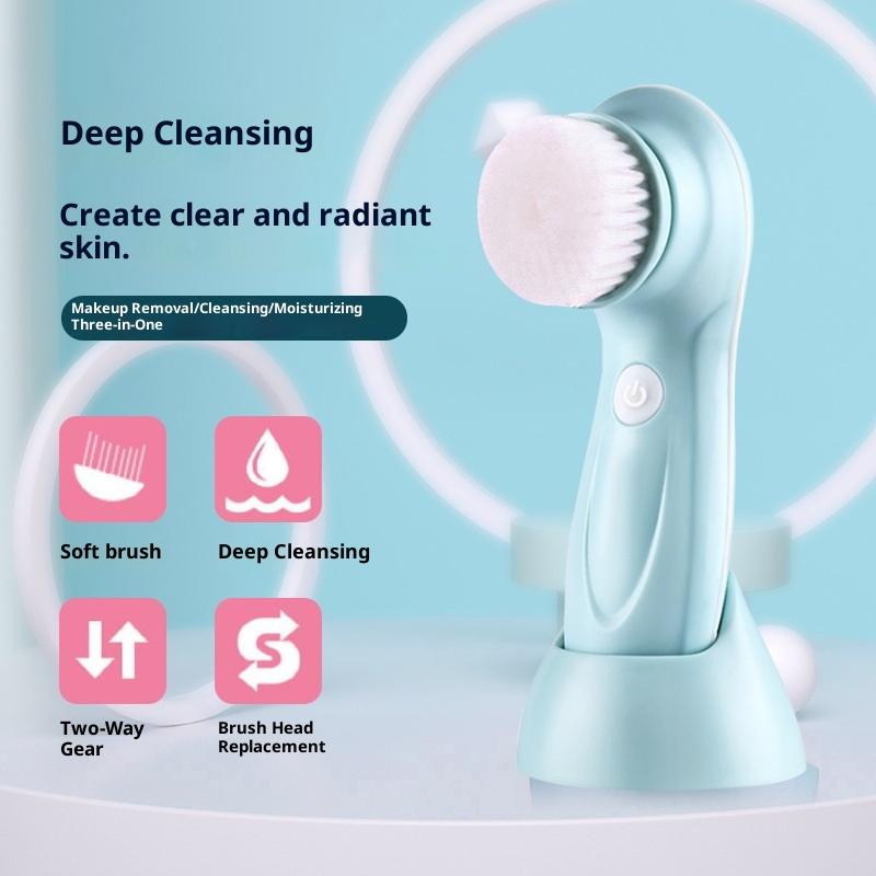 3 In 1 Electric Facial Cleaner Face Cleansing Brush Wash Machine With Base Spa Skin Care Massager Blackhead Cleaning Charging