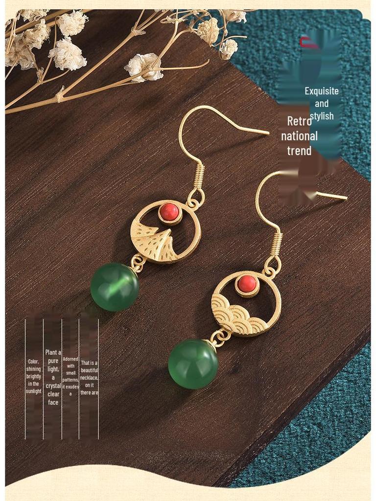 2022 Trendy Agate & Jade 925 Silver Dangle Stud Earrings