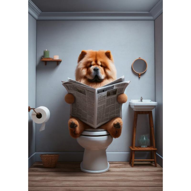 Animal Reading The Newspaper On The Toilet Posters and Prints Canvas Printing Wall Art Picture for Living Room Home Decoration