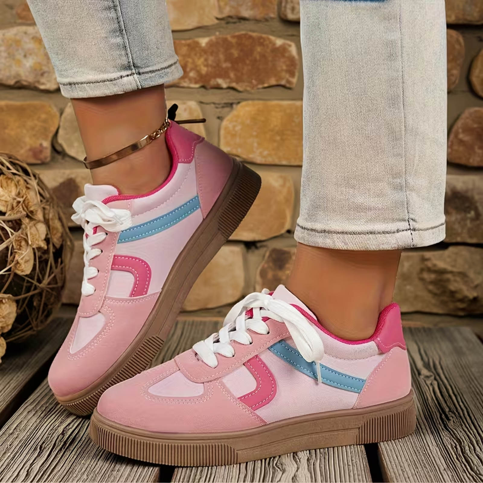 

Women Comfortable Shoes Casual Color Blocked Retro Platform Flat Women S Sneakers Fashionable Casual Versatile Zapatos De Mujer 36 червоний