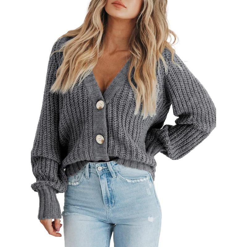 Women S Thick Knit Open Front Cardigan Long Sleeve Button Loose Short Coat
