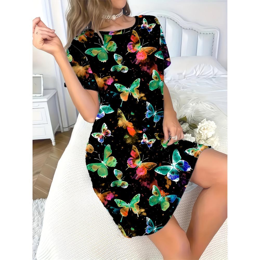 Summer Women's Casual Homewear Women Nightdress Short Sleeve Dresses Loose Fit Nightwear Home Clothes Loungewear Dresses
