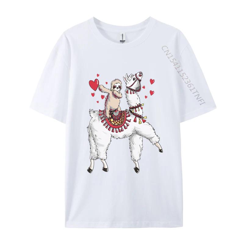 Sloth Riding Llama Valentines TShirts Men Hip Hop Casual Tee Shirts Brand Camisas Hombre Cartoon Harajuku T Shirt