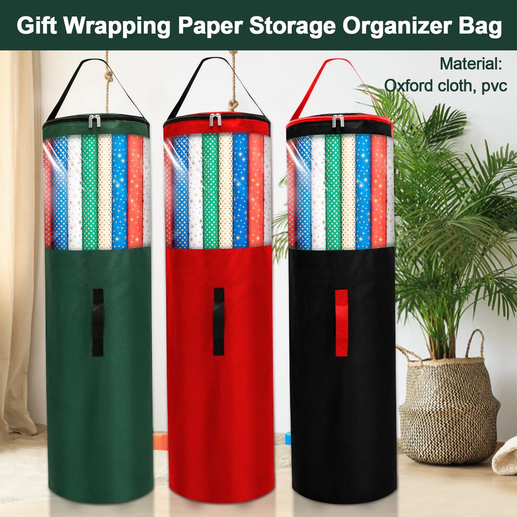 40 Inch Wrapping Paper Storage Bag Waterproof Oxford Cloth Christmas Gift Wrap Organizer with Handles Up To 24 Rolls Storage