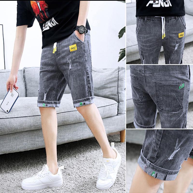 

Мужские повседневные рваные джинсовые шорты, лето 2023 г., модные брюки средней длины с 5-точечными штанинами Medium