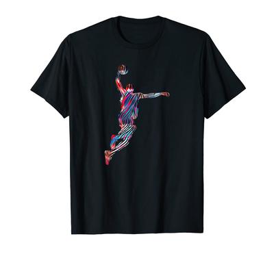 Basketballspieler Slam Dunk Rote Fraktale Abstrakte Kunst Sport T-Shirt