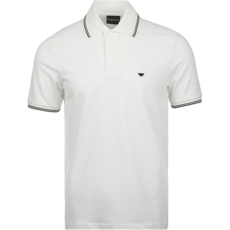 Emporio Armani Ss26 Striped Trim Eagle Logo Embroidered Business Casual Short Sleeve Polo Shirt Men Polo Shirts White EM004606-AF23090-U0003 S