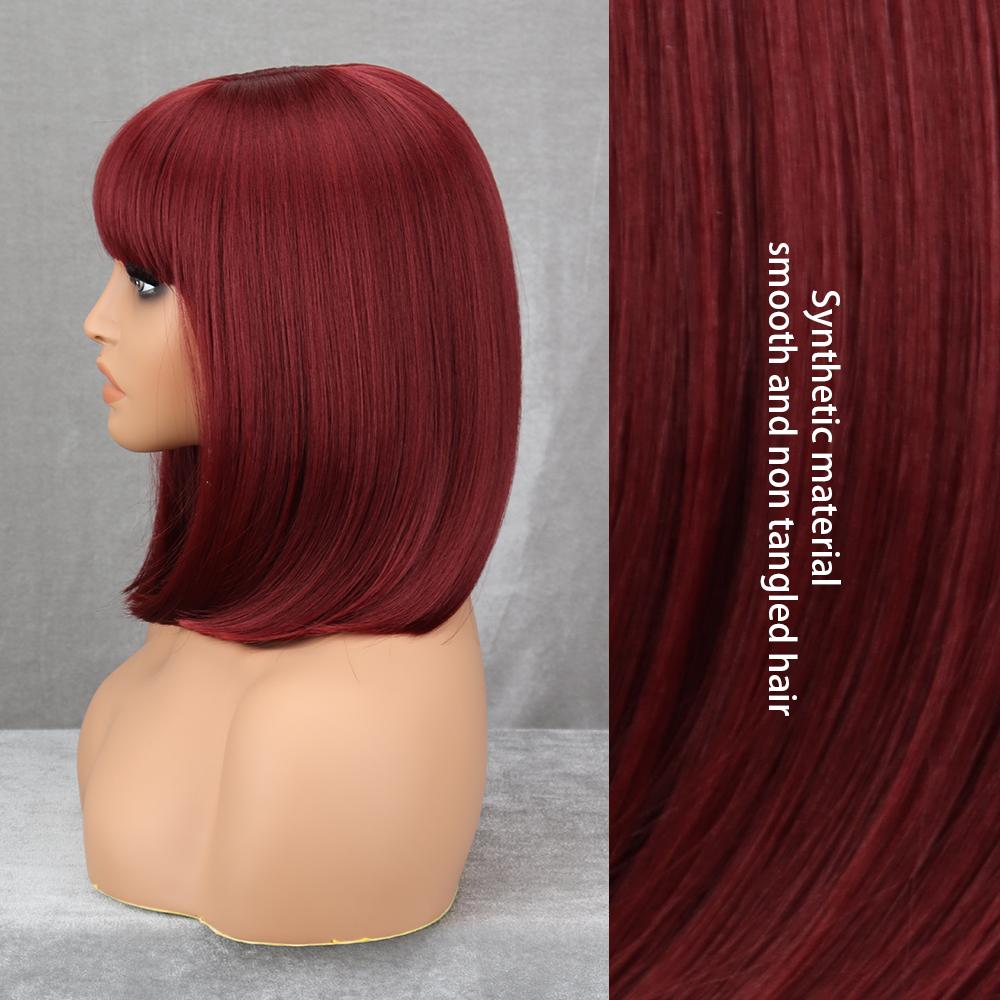MISSQUEEN Short Bob Red Wine Wig with Bangs Synthetic Wigs for Women Straight Heat Resistant Lolita Cosplay Party Hair