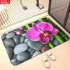 2D Flat Purple Orchid Zen Stones Flannel Bath Mat Non Slip Spa Inspired Shower Rug for Bathroom Relaxation Decor