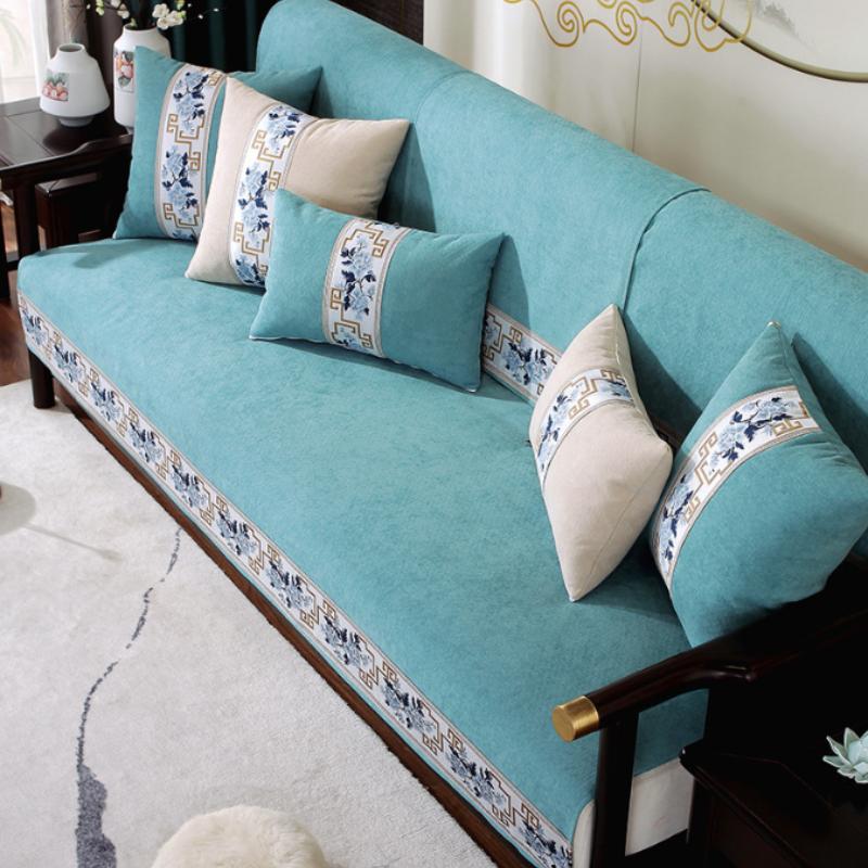 Solid Color Anti-slip Couch Cushion for Living Room Sofas Universal Armchair Slipcover Towel 1 Pcs Chinese Style Sofa Covers with Embroidery Edge