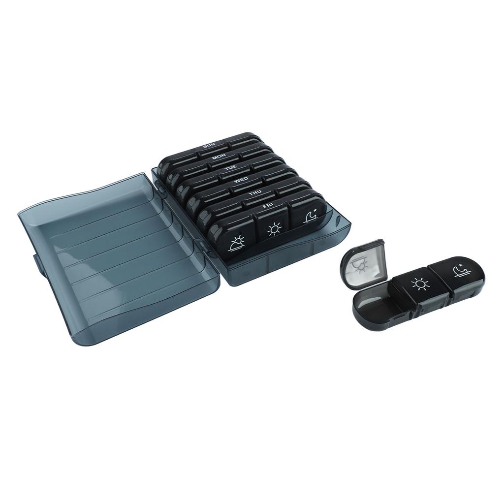 3 ganger om dagen 7 dagers pilleorganisator 21 rom bærbar pilleorganisator reisebeholder for medisiner svart
