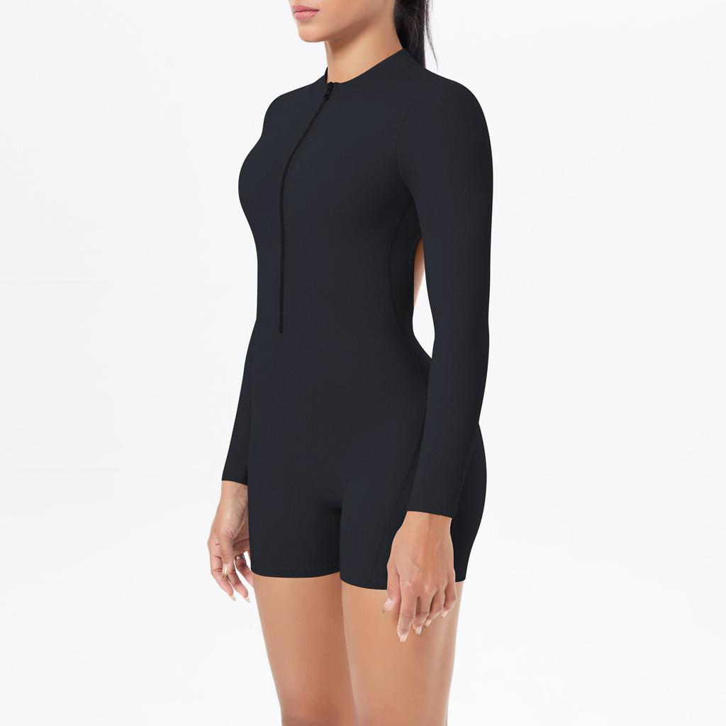 Salopetă Decupată la Spate, Fără Spate, cu Fermoar Jumătate, cu Fese Piersică Pentru Sport, Fitness, Alergare și Yoga. Salopetă de damă