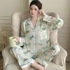Black Bow Lapel Neck Design Pajamas for Women 2026 New Spring Casual Outerwear Soft Silk Pajama Set Simple Trendy Sleepwear Set