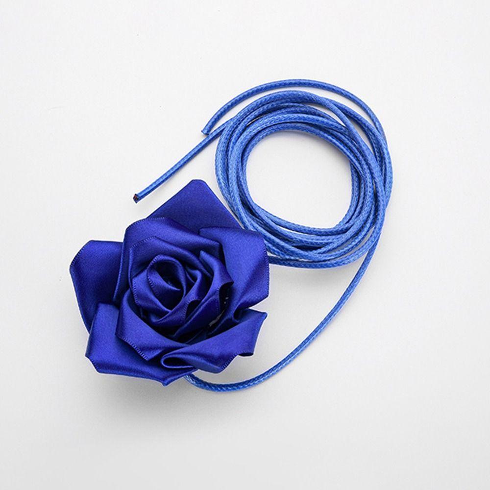 Retro Artistic Satin Waist Chain DIY Waist Braided Tie Rose Flower Rope Belts  For Women Lady Girl