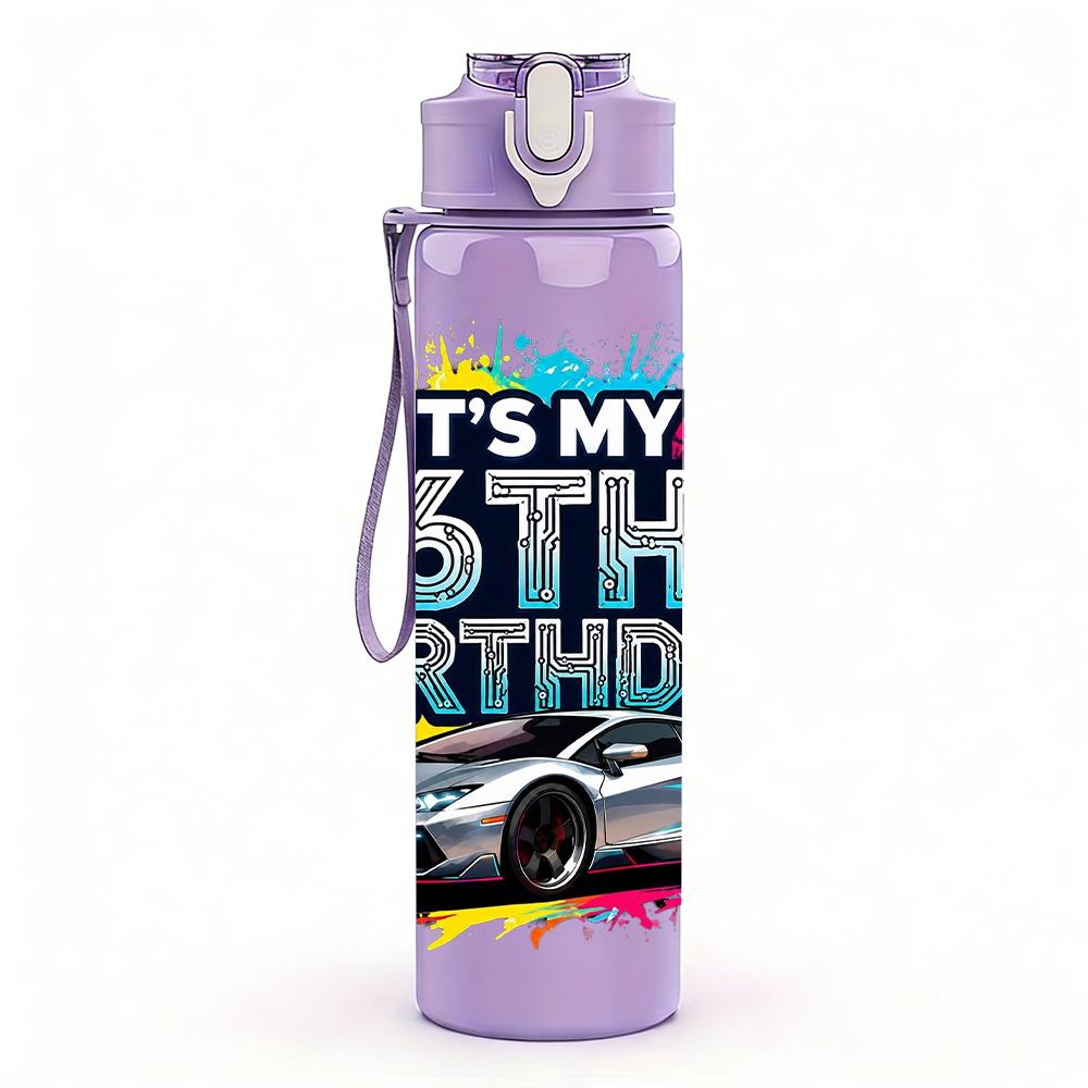 1PC It Is My 6th Birthday Modern Race Car 750ml Color Plastic Water Bottle Leakproof Flip Straw Lid For Sports Office Home Use