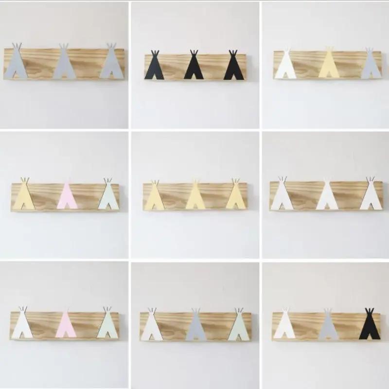 Nordic Tent Row Hook Solid Wood Wall Hooks Coat Rack Towel Mask Clothes Hangers Keys Holder Organizer Kids Room Decoration