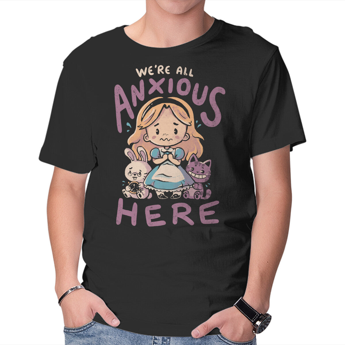 Unisex Crew Neck T-Shirt All Anxious Here Graphic Short Sleeve Casual Tee XS