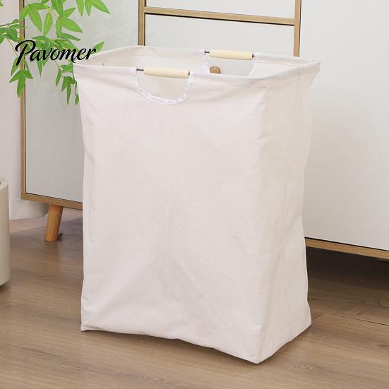 Easy Clean Laundry Hamper Basket with Wooden Handles, Cotton And Linen Large Space Saving Bag Basket, Storage Foldable Organizer for Families