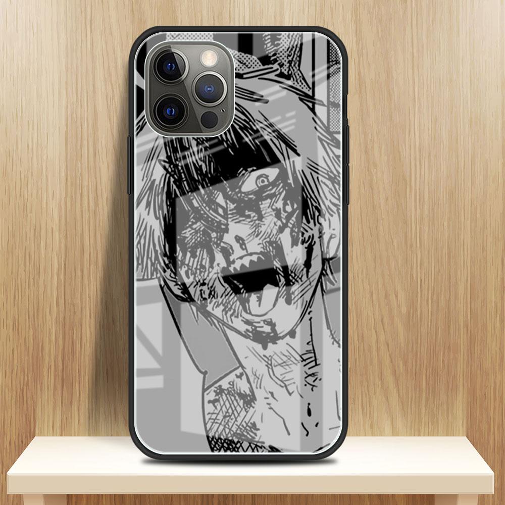 Chainsaw Man Cool Glass Case For Apple iPhone 14 13 Pro 11 12 7 8 Plus SE 2022 XR X XS Max 6 6S Tempered Phone Cover