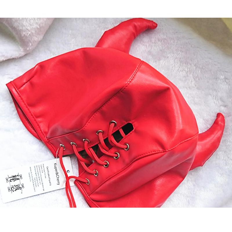 Halloween Dress Up Devil Bondage Mask Slave Head Hood Half Enclosed Fun Headgear Masks Sex Game For Couples Sex Toys for Couples