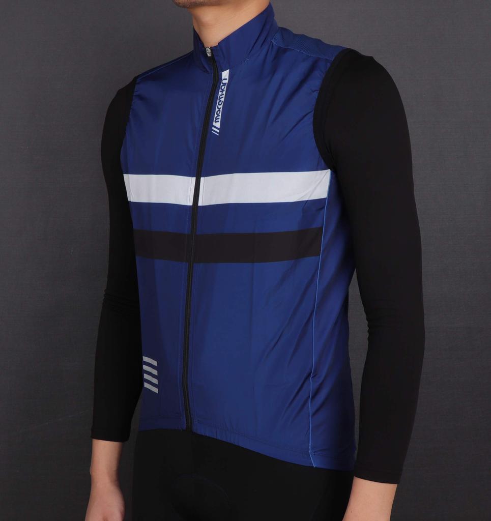 Morethan Cycling Vest Sleeveless Windbreaker for Autumn and Winter (Dark Blue/L/Men's) (Windproof/Lightweight/Reflective/With Pockets) WVP-020