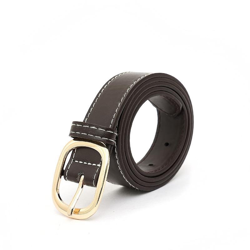 Pants Partner Simple and Versatile Belt White Thread Gold Buckle Women's New Belt Gold Korean A7 College Style