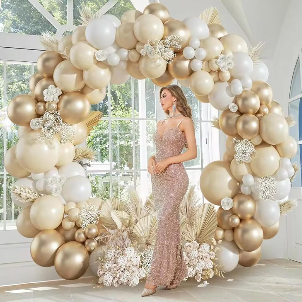 110Pcs Sand White and Gold Balloon Garland Arch Kit for Bridal Wedding Engagement Anniversary Baptism Birthday Party Decorations