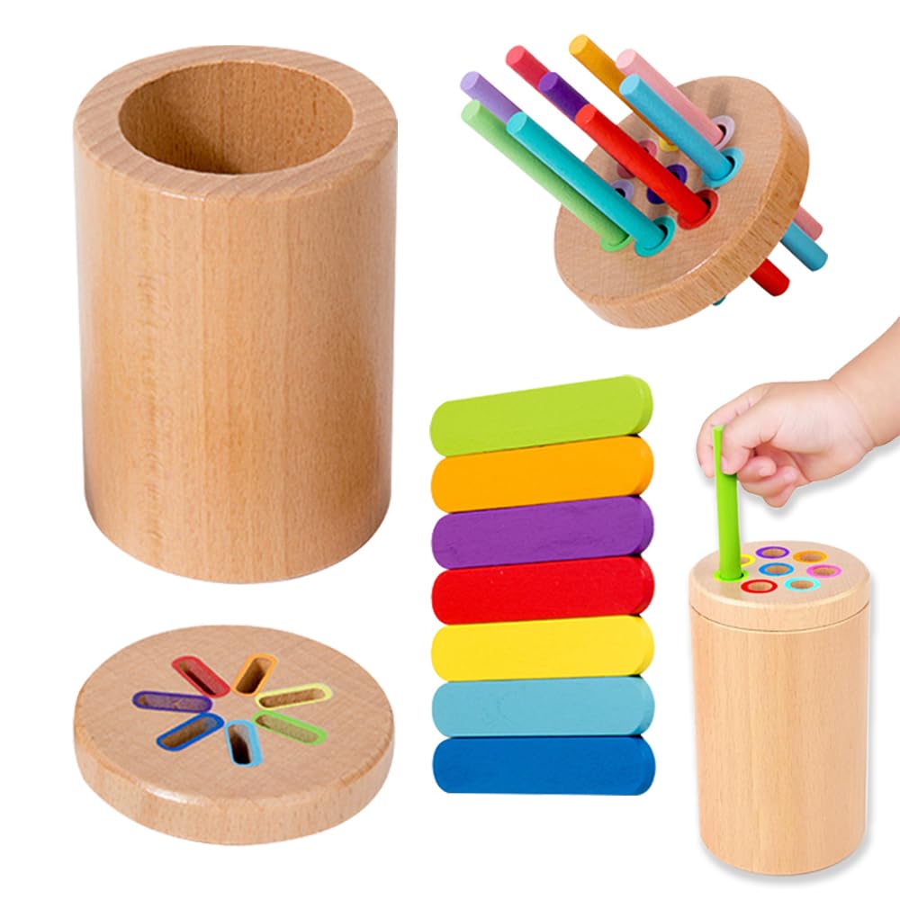 

Montessori Educational Toy, Wooden Toy, Color Sorting, Fingertip Training, Motor Skills Improvement, Early Development for Toddlers [Double Cap Cup