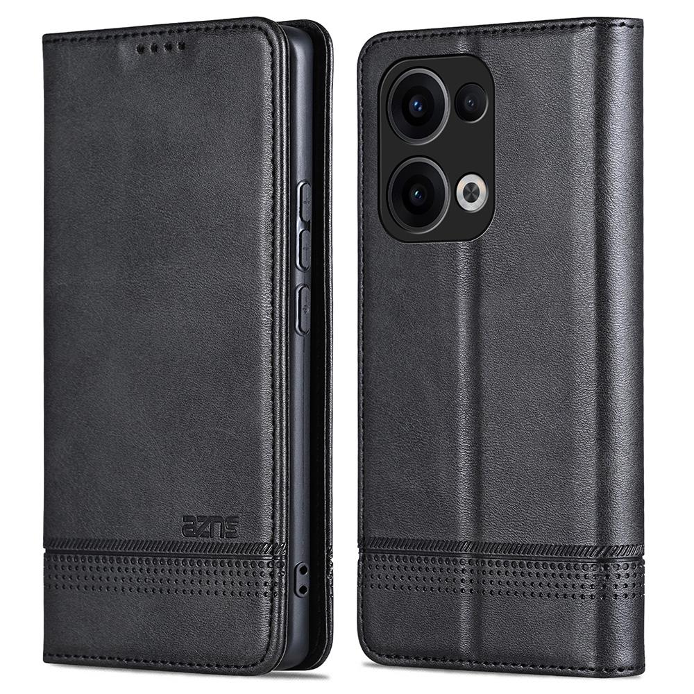 

AZNS для Oppo Reno13 5G (Глобальный) Чехол-кошелек из воловьей кожи с текстурой из искусственной кожи для телефона Black