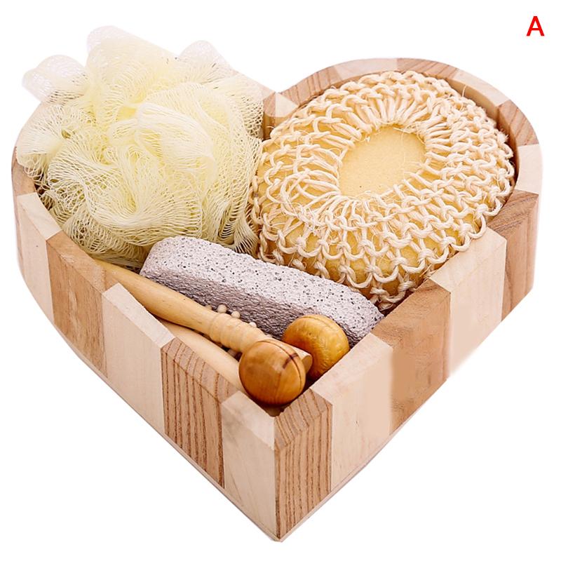 1 sada Spa Dárková krabička ve tvaru srdce Sada na čištění pokožky Koupel Lázeňský dárek pro ženy Květinová sada do koupele Sisal Rukavice na mytí zad Masážní přístroj