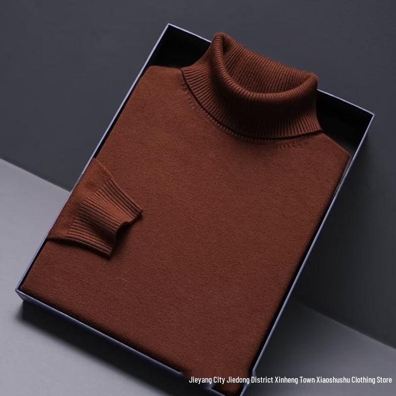 

Men s High Neck Double Roll Wool Sweater - Soft, Warm, Solid Color, Close-Fitting Base Layer, Trendy Knitted Design 3XL