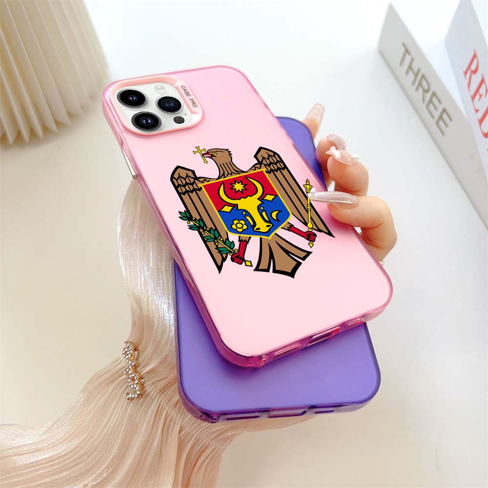 N21 Moldavský státní znak Soft Border obal na telefon pro Apple iPhone 15 14 13 Pro Max 11 12 XR XS Max 7 8 Plus pevný zadní kryt