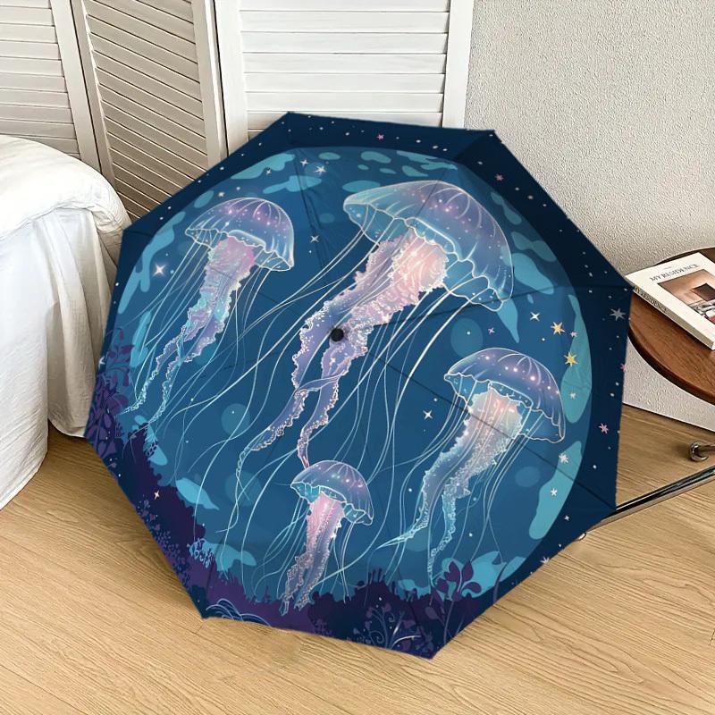 1pc Jellyfish Ocean Night Sky Umbrella with Plastic Handle,Suitable for All Seasons Home Travel Outdoor UmbrellaDD1377