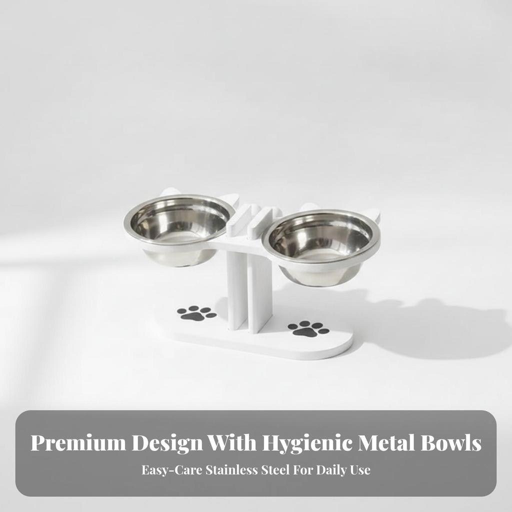 Wooden Pet Feeding Stand with Stainless-Steel Bowls Modern for Kitchen