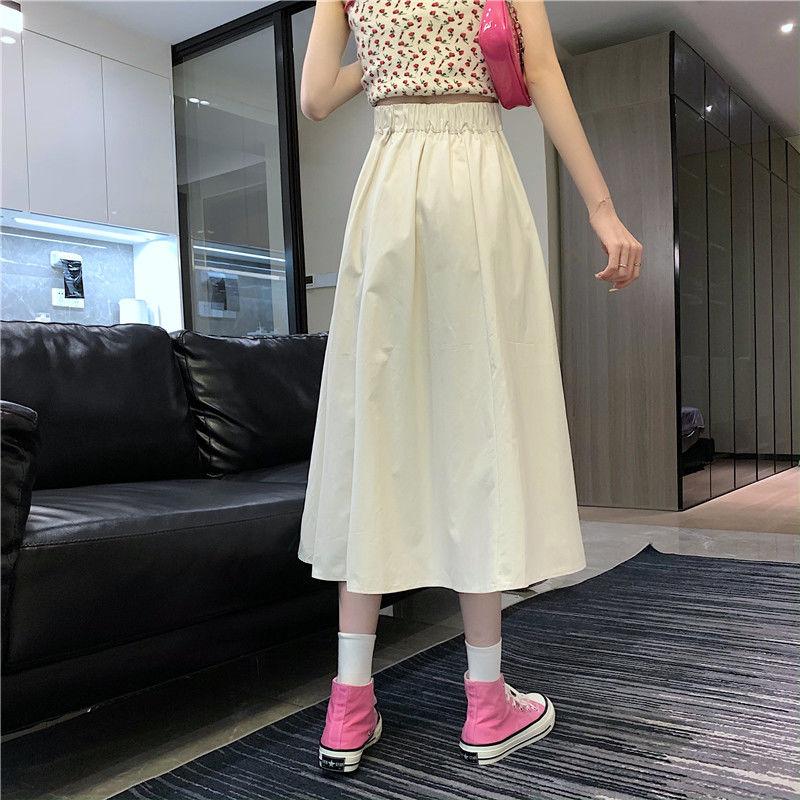 Women's Long Skirts Elastic High Waist Casual Skirt Girl's Spring Summer Solid Color A-line Skirts All-match Hot Pleated Skirt