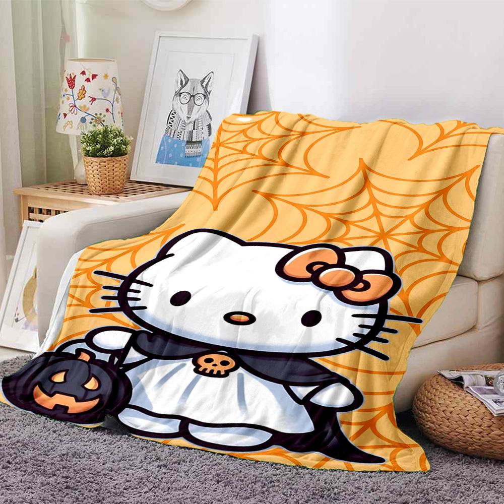 

1pc Hello Kitty Halloween blanket Lightweight Flannel Throw for Sofa Bed Travel Camping Livingroom Office Couch Chair 80cmx120cm