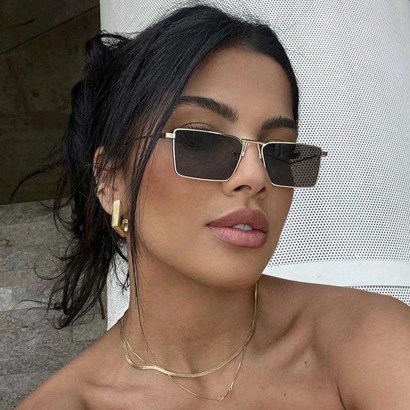 Chic Women's Rectangular Metal Fashion Glasses for Daily WearCommuting Vacations & College Parties