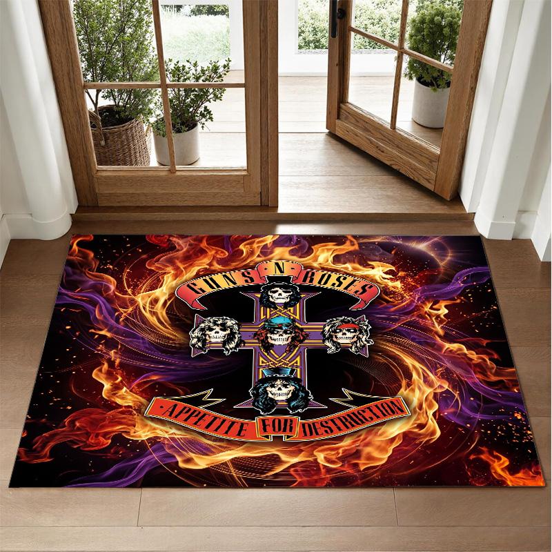 Guns N’ Roses Design Crystal Velvet Rug Soft Decorative Mat for Bedroom Entrance